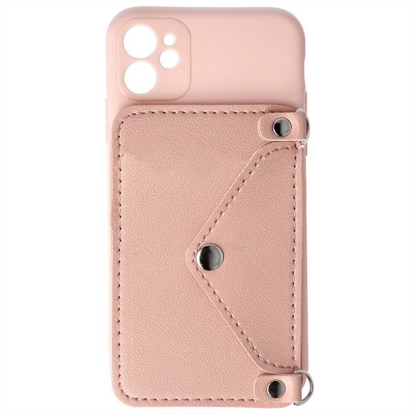 Husa Crossbody Wallet compatibila cu iPhone 12 Mini, Comando Fonix, Suport pentru carduri si lant metalic detasabil, Mini-poseta, Roz