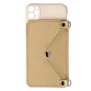 Husa Crossbody Wallet compatibila cu iPhone 12 Pro, Comando Fonix, Suport pentru carduri si lant metalic detasabil, Mini-poseta, Crem