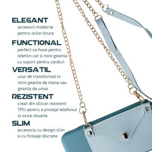 Husa Crossbody Wallet compatibila cu iPhone 8, Comando Fonix, Suport pentru carduri si lant metalic detasabil, Mini-poseta, Albastru