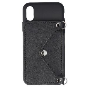 Husa Crossbody Wallet compatibila cu iPhone X/XS, Comando Fonix, Suport pentru carduri si lant metalic detasabil, Mini-poseta, Negru