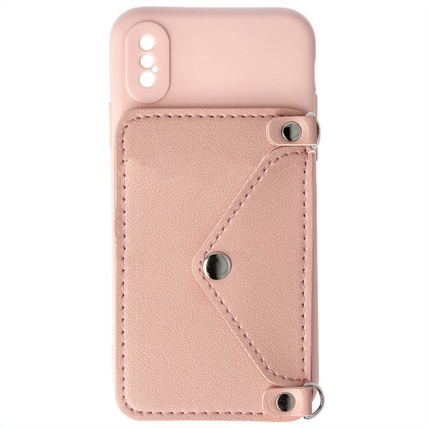 Husa Crossbody Wallet compatibila cu iPhone X/XS, Comando Fonix, Suport pentru carduri si lant metalic detasabil, Mini-poseta, Roz