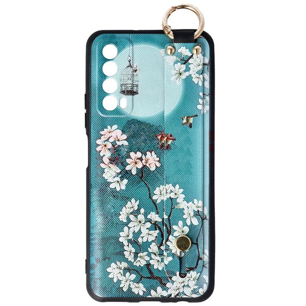 Husa Crossbody Pattern compatibila cu Huawei P Smart 2021, Comando Fonix, Imprimeu grafic, Lant textil detasabil, Turcoaz