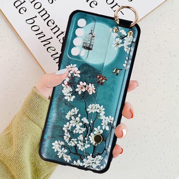 Husa Crossbody Pattern compatibila cu Huawei P Smart 2021, Comando Fonix, Imprimeu grafic, Lant textil detasabil, Turcoaz