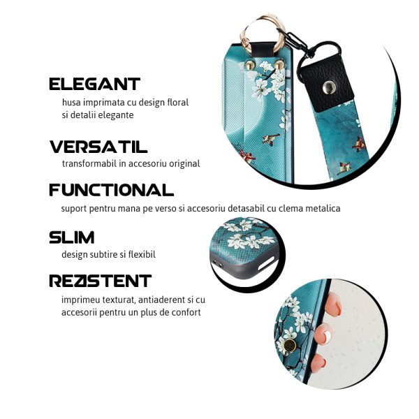 Husa Crossbody Pattern compatibila cu Huawei P Smart 2021, Comando Fonix, Imprimeu grafic, Lant textil detasabil, Turcoaz4