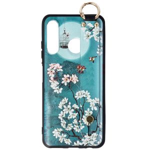 Husa Crossbody Pattern compatibila cu Huawei P30 Lite, Comando Fonix, Imprimeu grafic, Lant textil detasabil, Turcoaz