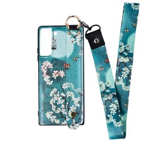 Husa Crossbody Pattern compatibila cu Samsung Galaxy S21, Comando Fonix, Imprimeu grafic, Lant textil detasabil, Turcoaz2