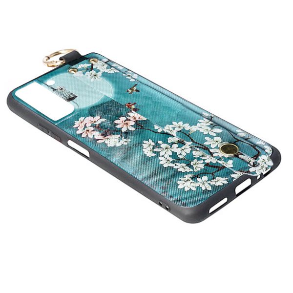 Husa Crossbody Pattern compatibila cu Samsung Galaxy S21, Comando Fonix, Imprimeu grafic, Lant textil detasabil, Turcoaz3