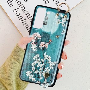 Husa Crossbody Pattern compatibila cu Samsung Galaxy S21 Plus, Comando Fonix, Imprimeu grafic, Lant textil detasabil, Turcoaz