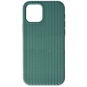 Husa Knit Texture compatibila cu Apple iPhone 11, Comando Fonix, Imprimeu crosetat, Silicon tesut, Verde inchis