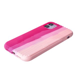 Husa Knit Texture compatibila cu Apple iPhone 11 Pro, Comando Fonix, Imprimeu crosetat, Silicon tesut, Roz3