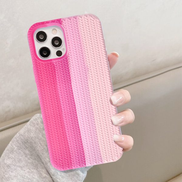 Husa Knit Texture compatibila cu Apple iPhone 11 Pro, Comando Fonix, Imprimeu crosetat, Silicon tesut, Roz