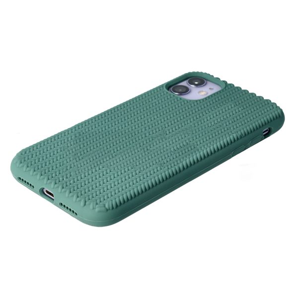 Husa Knit Texture compatibila cu Apple iPhone 11 Pro, Comando Fonix, Imprimeu crosetat, Silicon tesut, Verde inchis3