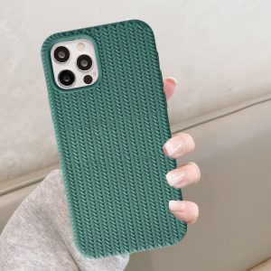 Husa Knit Texture compatibila cu Apple iPhone 11 Pro, Comando Fonix, Imprimeu crosetat, Silicon tesut, Verde inchis