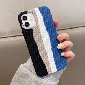 Husa Knit Texture compatibila cu Apple iPhone 12 Pro, Comando Fonix, Imprimeu crosetat, Silicon tesut, Negru