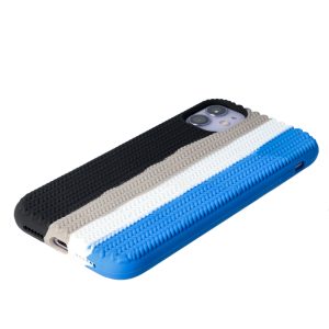 Husa Knit Texture compatibila cu Apple iPhone 13, Comando Fonix, Imprimeu crosetat, Silicon tesut, Negru3