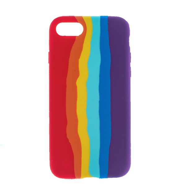 Husa Psychedelic Rainbow compatibila cu iPhone 7, Comando Fonix, Design curcubeu, Silicon flexibil, Multicolor