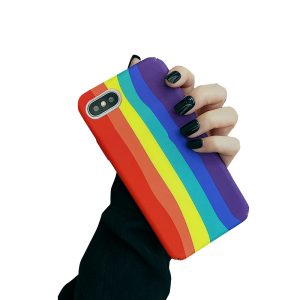 Husa Psychedelic Rainbow compatibila cu iPhone 7, Comando Fonix, Design curcubeu, Silicon flexibil, Multicolor