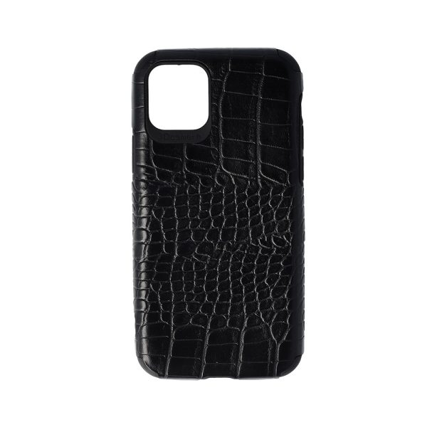 Husa Crocs Leather compatibila cu iPhone 11 Pro, Comando Fonix, Textura piele crocodil, Montare snap-on, Slim, Piele ecologica si TPU, Negru