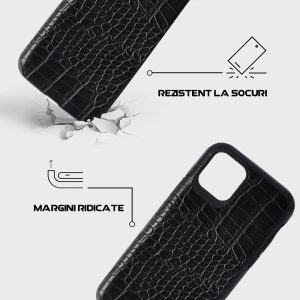 Husa Crocs Leather compatibila cu iPhone 11 Pro, Comando Fonix, Textura piele crocodil, Montare snap-on, Slim, Piele ecologica si TPU, Negru