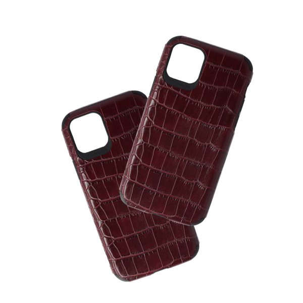 Husa Crocs Leather compatibila cu iPhone 11 Pro, Comando Fonix, Textura piele crocodil, Montare snap-on, Slim, Piele ecologica si TPU, Visiniu2