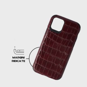 Husa Crocs Leather compatibila cu iPhone 11 Pro, Comando Fonix, Textura piele crocodil, Montare snap-on, Slim, Piele ecologica si TPU, Visiniu