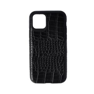 Husa Crocs Leather compatibila cu iPhone 11 Pro Max, Comando Fonix, Textura piele crocodil, Montare snap-on, Slim, Piele ecologica si TPU, Negru