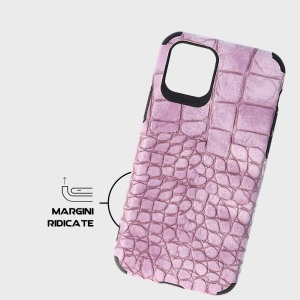 Husa Crocs Leather compatibila cu iPhone 11 Pro Max, Comando Fonix, Textura piele crocodil, Montare snap-on, Slim, Piele ecologica si TPU, Lila