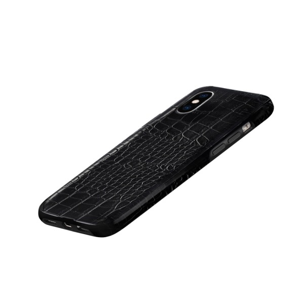 Husa Crocs Leather compatibila cu iPhone X/XS, Comando Fonix, Textura piele crocodil, Montare snap-on, Slim, Piele ecologica si TPU, Negru3