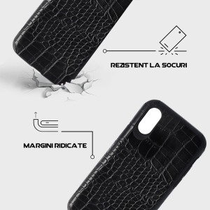 Husa Crocs Leather compatibila cu iPhone X/XS, Comando Fonix, Textura piele crocodil, Montare snap-on, Slim, Piele ecologica si TPU, Negru