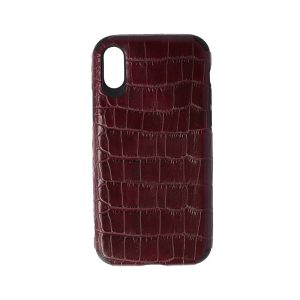 Husa Crocs Leather compatibila cu iPhone X/XS, Comando Fonix, Textura piele crocodil, Montare snap-on, Slim, Piele ecologica si TPU, Visiniu