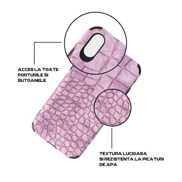 Husa Crocs Leather compatibila cu Samsung Galaxy A10/M10, Comando Fonix, Textura piele crocodil, Montare snap-on, Slim, Piele ecologica si TPU, Lila4