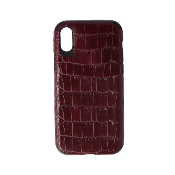 Husa Crocs Leather compatibila cu Samsung Galaxy A10/M10, Comando Fonix, Textura piele crocodil, Montare snap-on, Slim, Piele ecologica si TPU, Visiniu