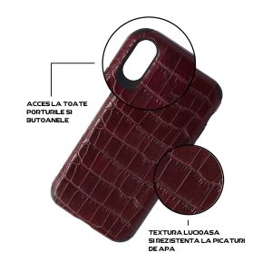 Husa Crocs Leather compatibila cu Samsung Galaxy A10/M10, Comando Fonix, Textura piele crocodil, Montare snap-on, Slim, Piele ecologica si TPU, Visiniu4