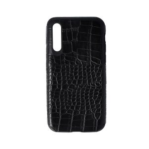 Husa Crocs Leather compatibila cu Samsung Galaxy A50, Comando Fonix, Textura piele crocodil, Montare snap-on, Slim, Piele ecologica si TPU, Negru