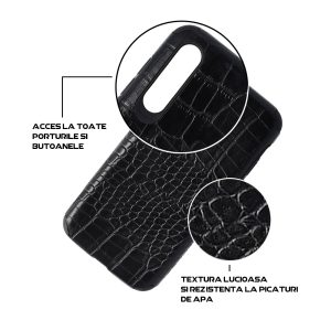 Husa Crocs Leather compatibila cu Samsung Galaxy A50, Comando Fonix, Textura piele crocodil, Montare snap-on, Slim, Piele ecologica si TPU, Negru4