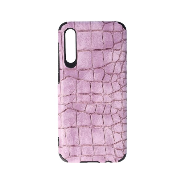 Husa Crocs Leather compatibila cu Samsung Galaxy A50, Comando Fonix, Textura piele crocodil, Montare snap-on, Slim, Piele ecologica si TPU, Lila