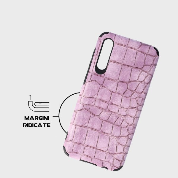 Husa Crocs Leather compatibila cu Samsung Galaxy A50, Comando Fonix, Textura piele crocodil, Montare snap-on, Slim, Piele ecologica si TPU, Lila