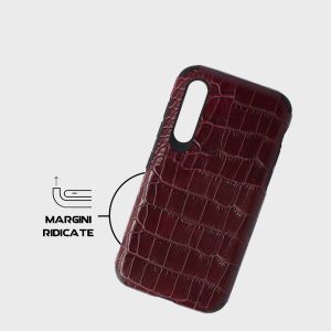 Husa Crocs Leather compatibila cu Samsung Galaxy A50, Comando Fonix, Textura piele crocodil, Montare snap-on, Slim, Piele ecologica si TPU, Visiniu