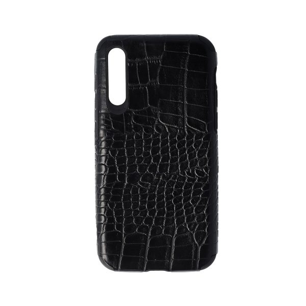 Husa Crocs Leather compatibila cu Samsung Galaxy A30S, Comando Fonix, Textura piele crocodil, Montare snap-on, Slim, Piele ecologica si TPU, Negru