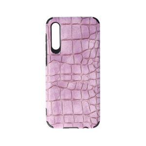 Husa Crocs Leather compatibila cu Samsung Galaxy A30S, Comando Fonix, Textura piele crocodil, Montare snap-on, Slim, Piele ecologica si TPU, Lila