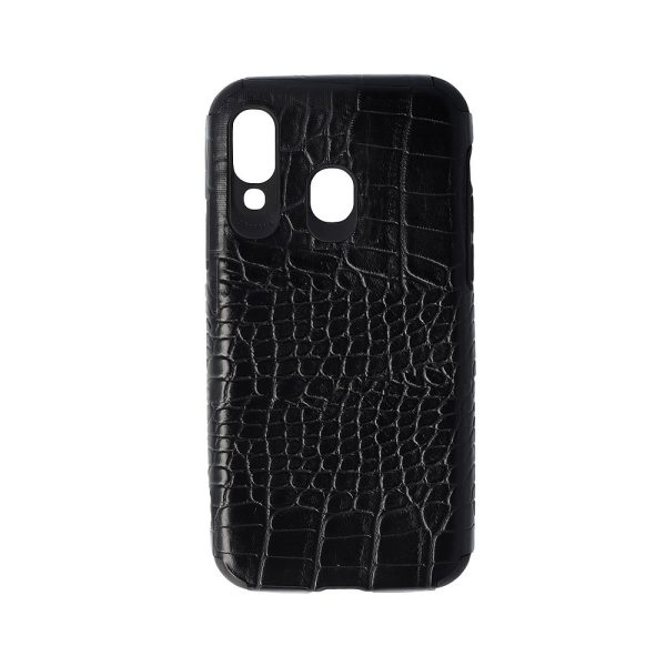 Husa Crocs Leather compatibila cu Samsung Galaxy A40, Comando Fonix, Textura piele crocodil, Montare snap-on, Slim, Piele ecologica si TPU, Negru