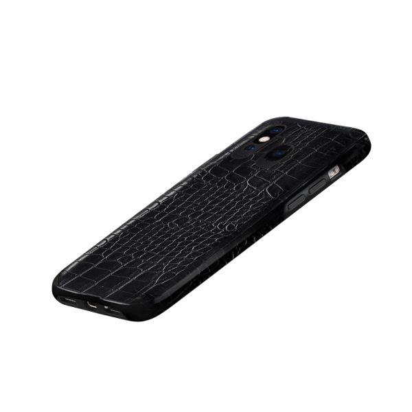 Husa Crocs Leather compatibila cu Samsung Galaxy A40, Comando Fonix, Textura piele crocodil, Montare snap-on, Slim, Piele ecologica si TPU, Negru3