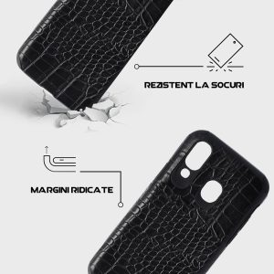 Husa Crocs Leather compatibila cu Samsung Galaxy A40, Comando Fonix, Textura piele crocodil, Montare snap-on, Slim, Piele ecologica si TPU, Negru