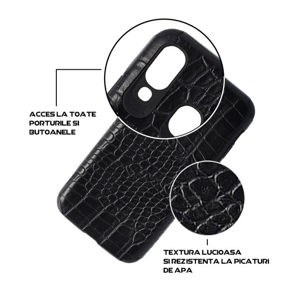 Husa Crocs Leather compatibila cu Samsung Galaxy A40, Comando Fonix, Textura piele crocodil, Montare snap-on, Slim, Piele ecologica si TPU, Negru4