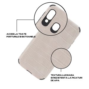 Husa Crocs Leather compatibila cu Samsung Galaxy A40, Comando Fonix, Textura piele crocodil, Montare snap-on, Slim, Piele ecologica si TPU, Gri4