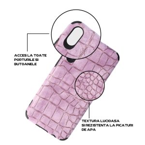 Husa Crocs Leather compatibila cu Samsung Galaxy A70, Comando Fonix, Textura piele crocodil, Montare snap-on, Slim, Piele ecologica si TPU, Lila4