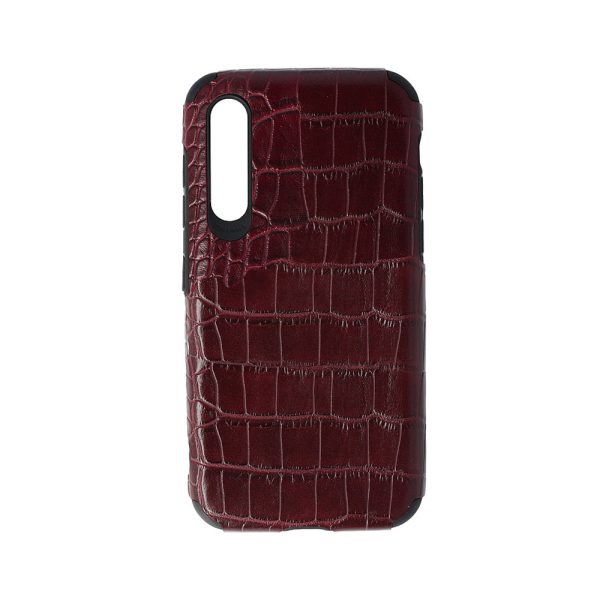 Husa Crocs Leather compatibila cu Samsung Galaxy A70, Comando Fonix, Textura piele crocodil, Montare snap-on, Slim, Piele ecologica si TPU, Visiniu