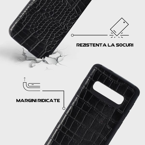 Husa Crocs Leather compatibila cu Samsung Galaxy S10, Comando Fonix, Textura piele crocodil, Montare snap-on, Slim, Piele ecologica si TPU, Negru