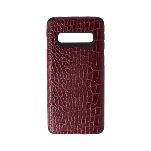 Husa Crocs Leather compatibila cu Samsung Galaxy S10, Comando Fonix, Textura piele crocodil, Montare snap-on, Slim, Piele ecologica si TPU, Visiniu