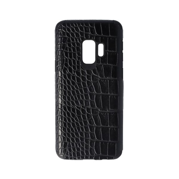 Husa Crocs Leather compatibila cu Samsung Galaxy S9, Comando Fonix, Textura piele crocodil, Montare snap-on, Slim, Piele ecologica si TPU, Negru